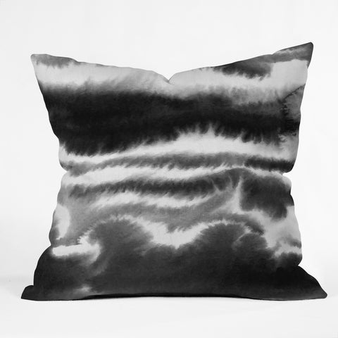 Jacqueline Maldonado Ombre Waves Black and White Outdoor Throw Pillow