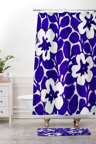 Jacqueline Maldonado Painted Floral Cobalt Shower Curtain And Mat