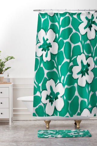 Jacqueline Maldonado Painted Floral Emerald Shower Curtain And Mat