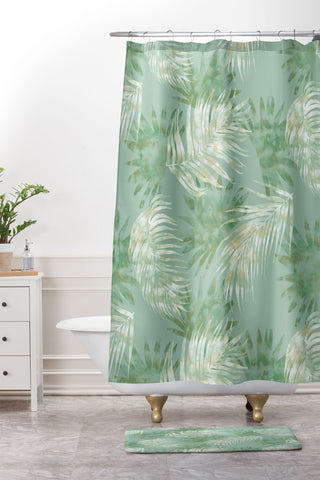 Jacqueline Maldonado Palms Overlay Green Shower Curtain And Mat