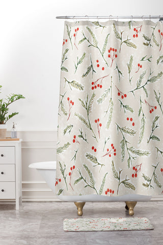 Jacqueline Maldonado Pine and Berries Neutral Shower Curtain And Mat