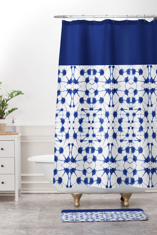 Jacqueline Maldonado Shibori Colorblock Blue Shower Curtain And Mat
