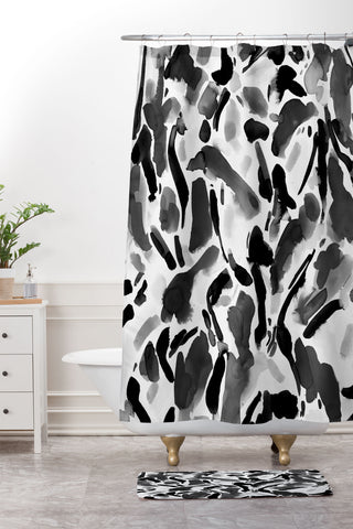 Jacqueline Maldonado Synthesis Black and White Shower Curtain And Mat