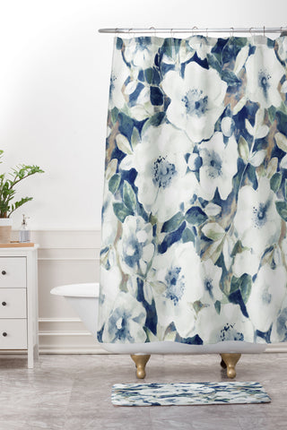 Jacqueline Maldonado Textural Botanical Watercolor Shower Curtain And Mat