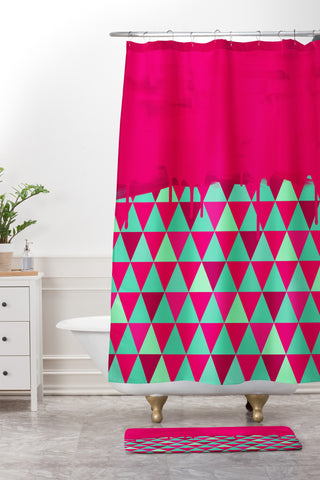 Jacqueline Maldonado Triangle Dip Pink Shower Curtain And Mat