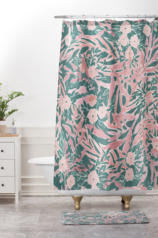 Jacqueline Maldonado Tropical Daydream Blush Green Shower Curtain And Mat