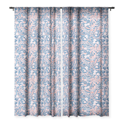 Jacqueline Maldonado Tropical Daydream Coral Blue Sheer Window Curtain