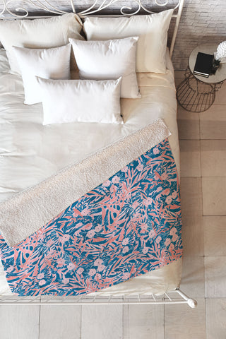 Jacqueline Maldonado Tropical Daydream Coral Blue Fleece Throw Blanket