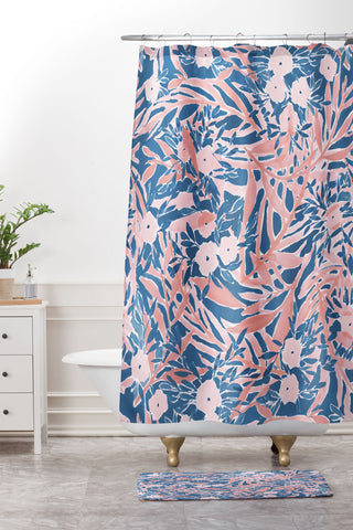 Jacqueline Maldonado Tropical Daydream Coral Blue Shower Curtain And Mat