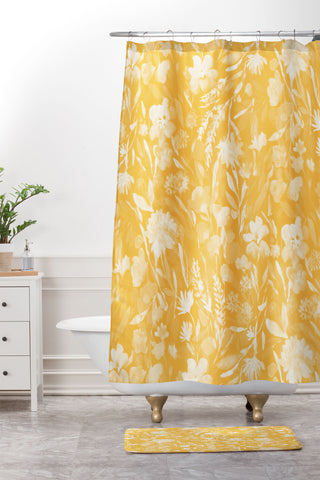 Jacqueline Maldonado Upside Floral Golden Yellow Shower Curtain And Mat