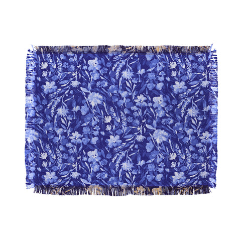 Jacqueline Maldonado Upside Floral Navy Blue Throw Blanket