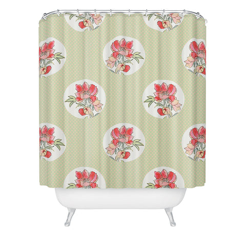 Jacqueline Maldonado Vintage Floral Dot On Dot Green Shower Curtain