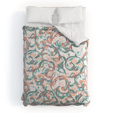 Jacqueline Maldonado Vintage Lace Watercolor Pale Peach Sage Comforter