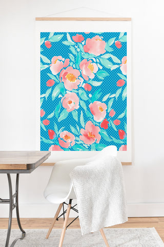 Jacqueline Maldonado Watercolor Floral Dot Aqua Art Print And Hanger