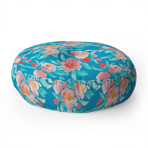 Jacqueline Maldonado Watercolor Floral Dot Aqua Floor Pillow Round