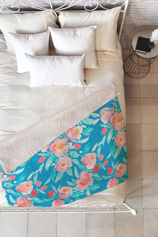 Jacqueline Maldonado Watercolor Floral Dot Aqua Fleece Throw Blanket
