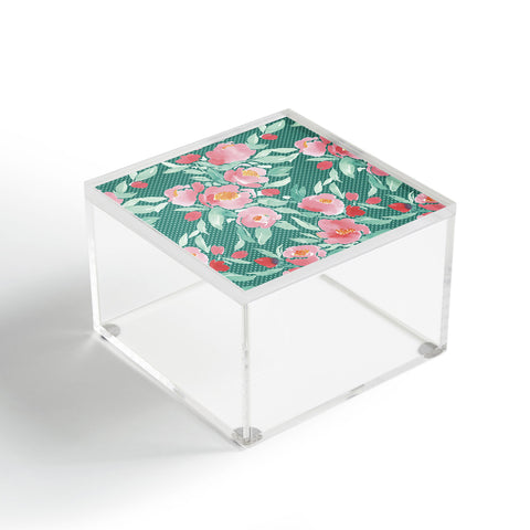 Jacqueline Maldonado Watercolor Floral Dot Mint Green Acrylic Box