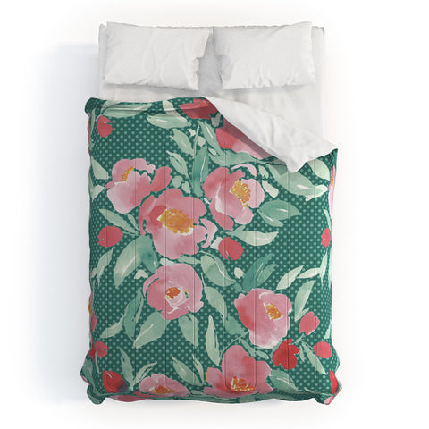 Jacqueline Maldonado Watercolor Floral Dot Mint Green Comforter
