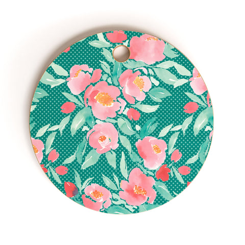 Jacqueline Maldonado Watercolor Floral Dot Mint Green Cutting Board Round