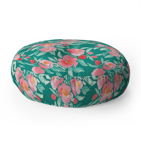 Jacqueline Maldonado Watercolor Floral Dot Mint Green Floor Pillow Round