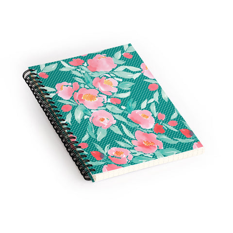 Jacqueline Maldonado Watercolor Floral Dot Mint Green Spiral Notebook