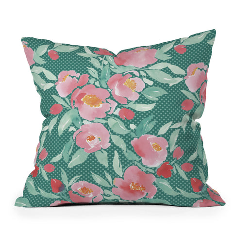 Jacqueline Maldonado Watercolor Floral Dot Mint Green Throw Pillow