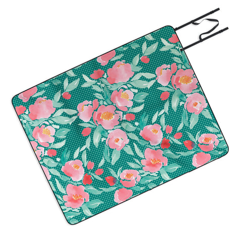 Jacqueline Maldonado Watercolor Floral Dot Mint Green Picnic Blanket