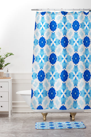 Jacqueline Maldonado Watercolor Geometry Blue Shower Curtain And Mat