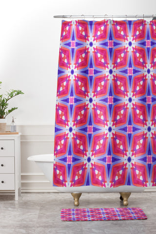 Jacqueline Maldonado Watercolor Geometry Mod Pink Shower Curtain And Mat