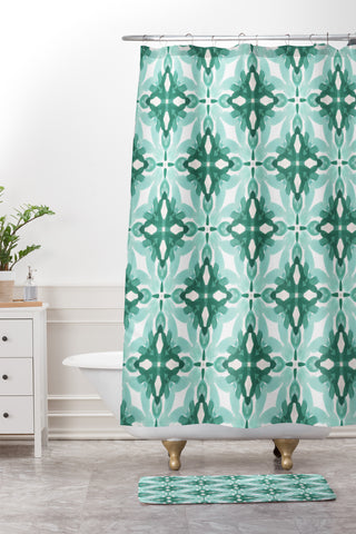 Jacqueline Maldonado Watercolor Green Tile 2 Shower Curtain And Mat