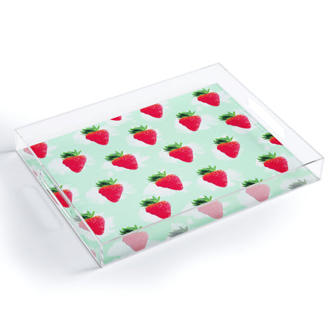 Jacqueline Maldonado Watercolor Strawberries Acrylic Tray