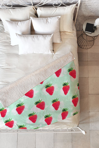 Jacqueline Maldonado Watercolor Strawberries Fleece Throw Blanket