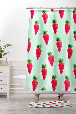 Jacqueline Maldonado Watercolor Strawberries Shower Curtain And Mat