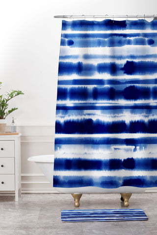 Jacqueline Maldonado Watercolor Stripes Cobalt Shower Curtain And Mat