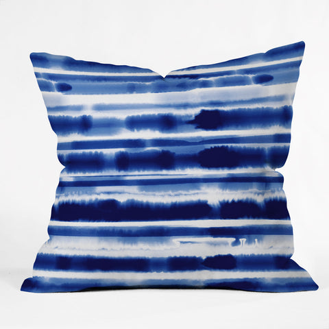 Jacqueline Maldonado Watercolor Stripes Cobalt Outdoor Throw Pillow