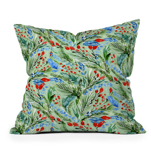 Jacqueline Maldonado Winter Floral Light Green Throw Pillow