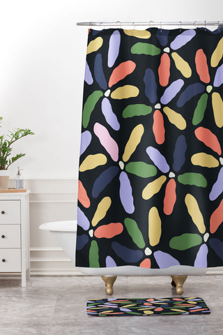 Jae Polgar Abstract Floral Dark Shower Curtain And Mat