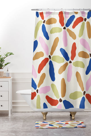 Jae Polgar Abstract Floral Light Shower Curtain And Mat