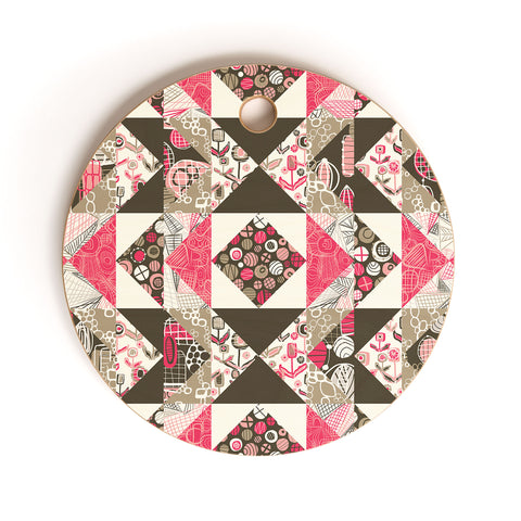 Jenean Morrison Fall Quilt Pink Cutting Board Round
