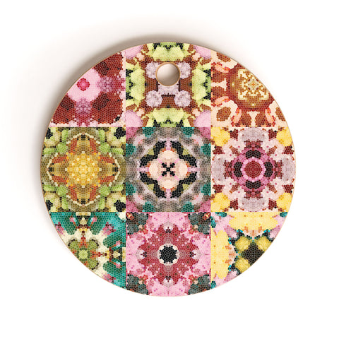 Jenean Morrison Floral Cross Stitch Cutting Board Round