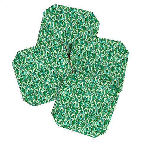 Jenean Morrison Floral Flame in Green Coaster Set