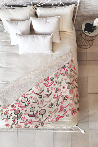 Jenean Morrison Floral Playground Pink Fleece Throw Blanket