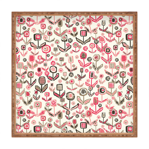 Jenean Morrison Floral Playground Pink Square Tray