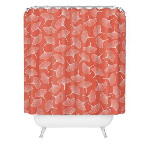 Jenean Morrison Ginkgo Away With Me Coral Shower Curtain