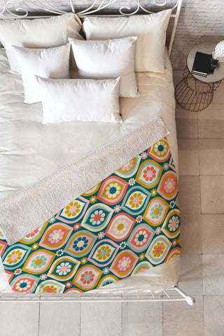 Jenean Morrison Ogee Floral Multicolor Fleece Throw Blanket