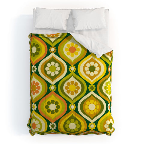 Jenean Morrison Ogee Floral Orange and Green Comforter