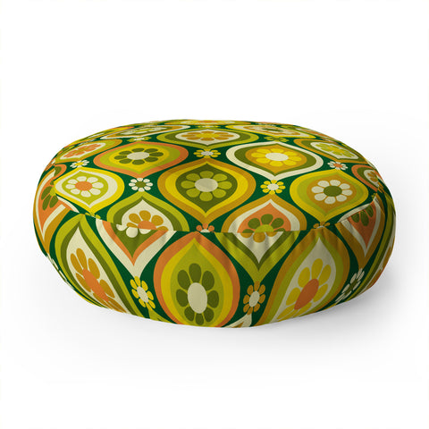 Jenean Morrison Ogee Floral Orange and Green Floor Pillow Round