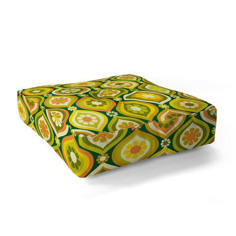 Jenean Morrison Ogee Floral Orange and Green Floor Pillow Square
