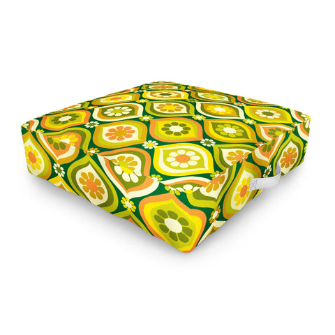 Jenean Morrison Ogee Floral Orange and Green Outdoor Floor Cushion