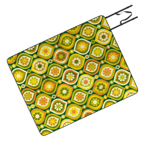 Jenean Morrison Ogee Floral Orange and Green Picnic Blanket